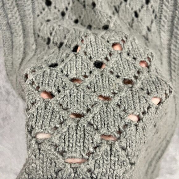 Max Studio Womens Open Knit Sweater Sz Large Grey V-neck Long Sleeve Wool Blend - Picture 4 of 11